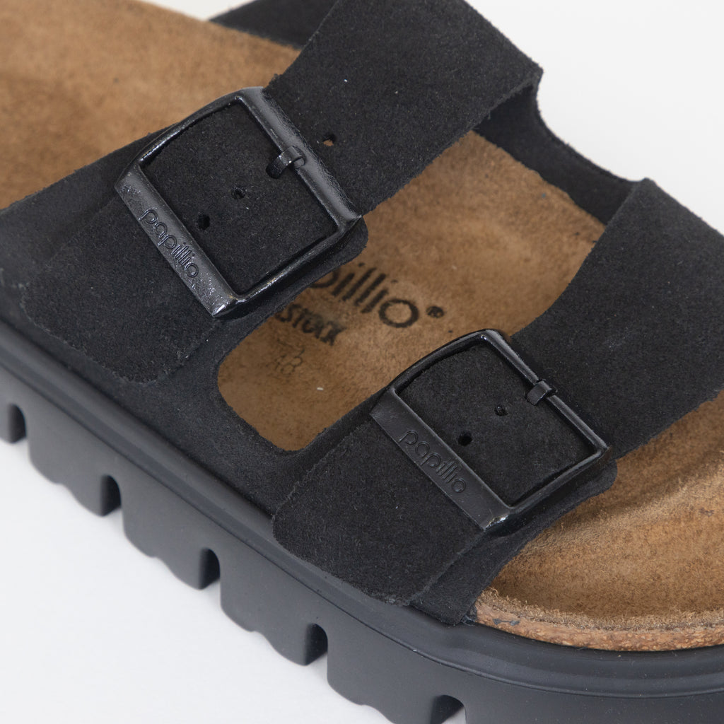 Womens BIRKENSTOCK Arizona Chunky Suede Leather Sandles in BLACK