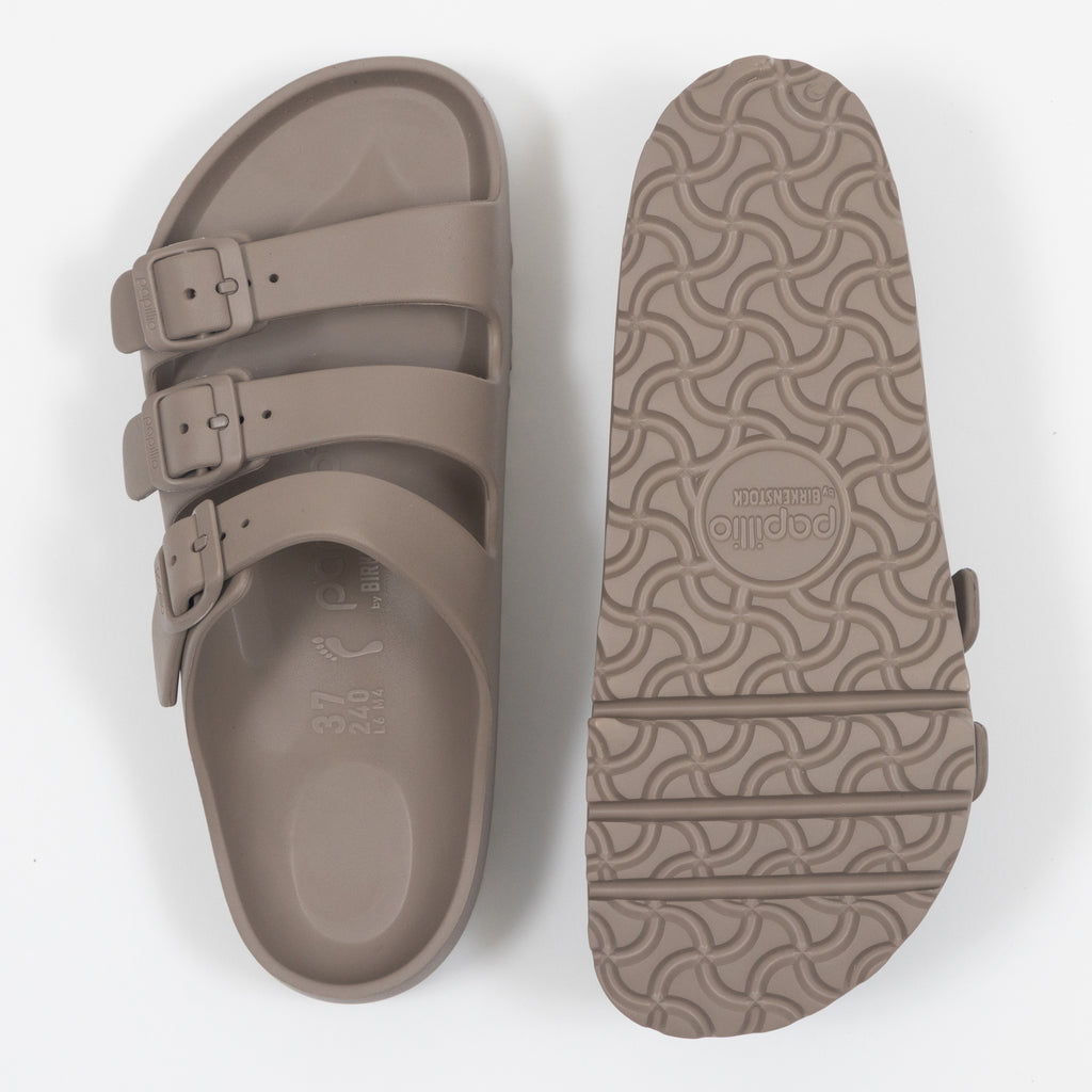 Womens BIRKENSTOCK Florida Triple Strap Flex Platform EVA Sandals in GREY TAUPE
