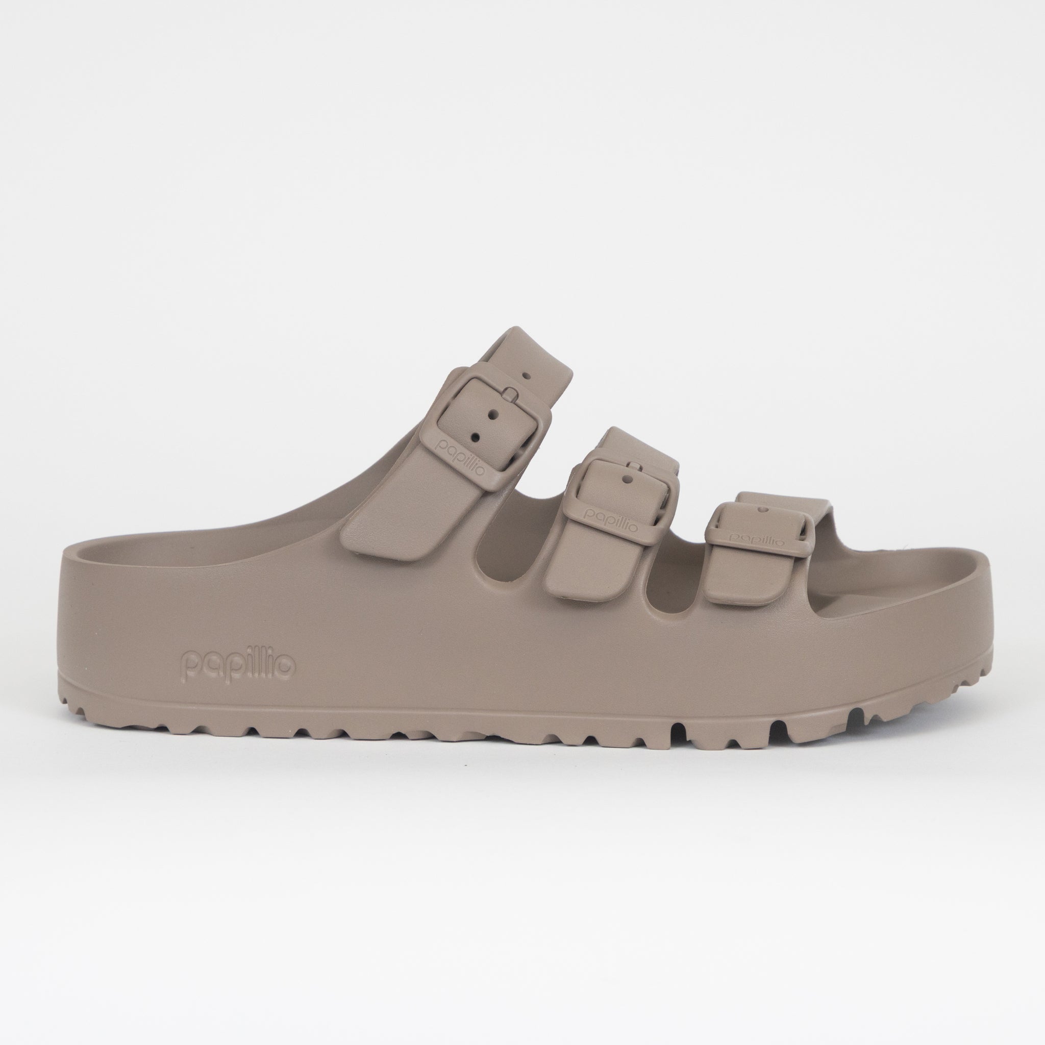 Womens BIRKENSTOCK Florida Triple Strap Flex Platform EVA Sandals in GREY TAUPE