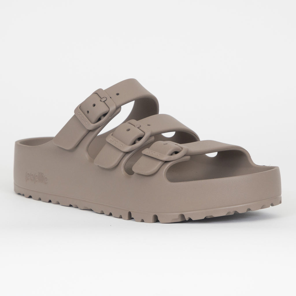 Womens BIRKENSTOCK Florida Triple Strap Flex Platform EVA Sandals in GREY TAUPE