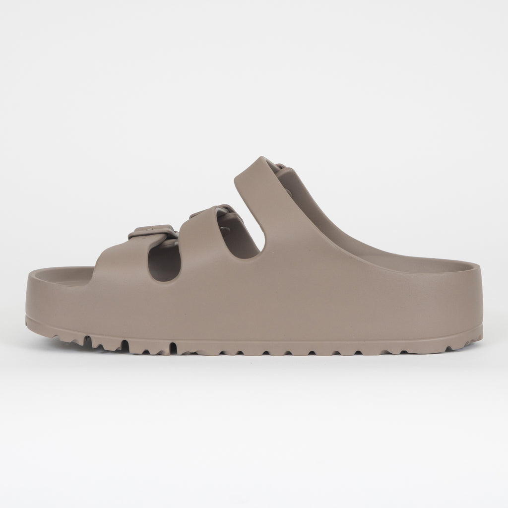 Womens BIRKENSTOCK Florida Triple Strap Flex Platform EVA Sandals in GREY TAUPE