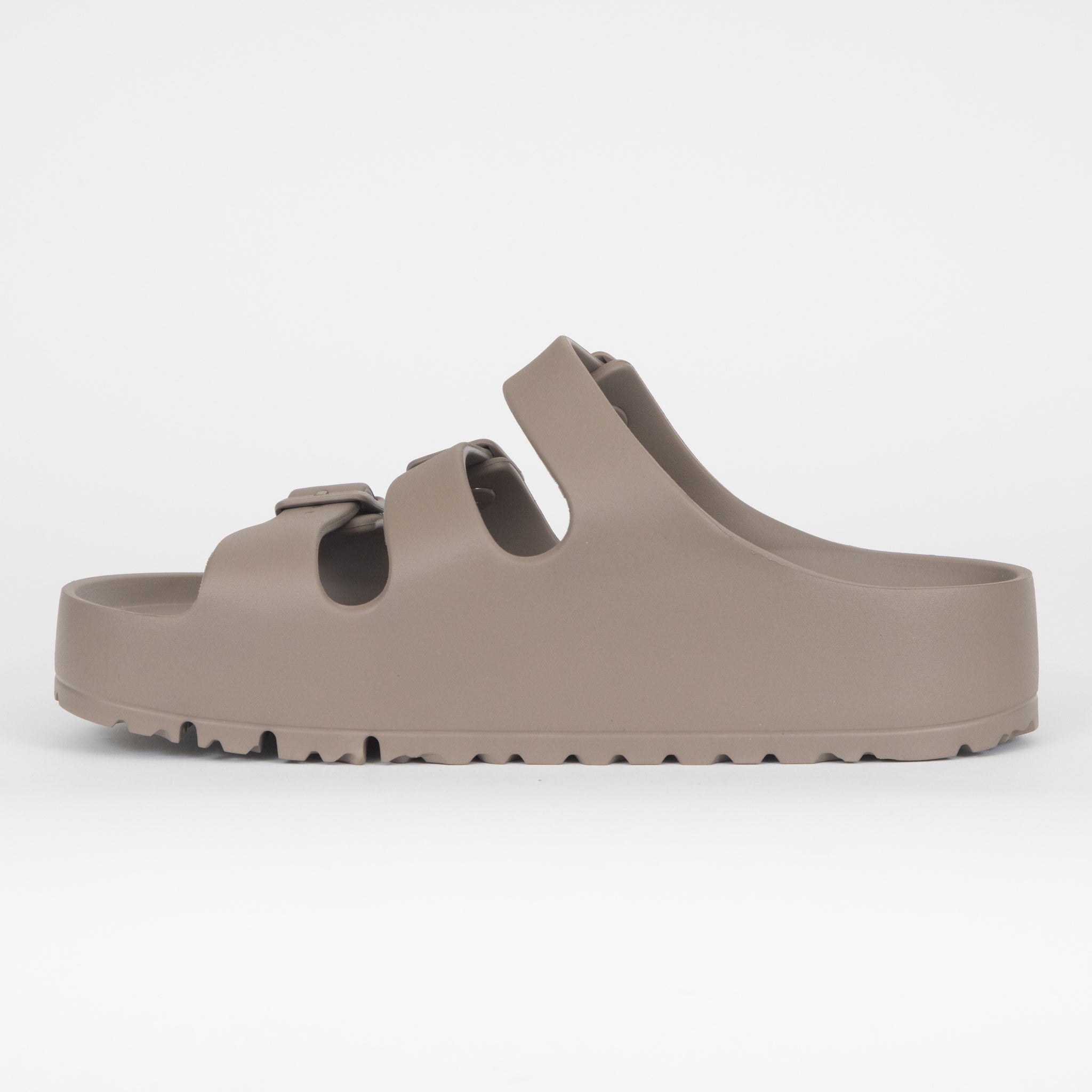 Womens BIRKENSTOCK Florida Triple Strap Flex Platform EVA Sandals in GREY TAUPE