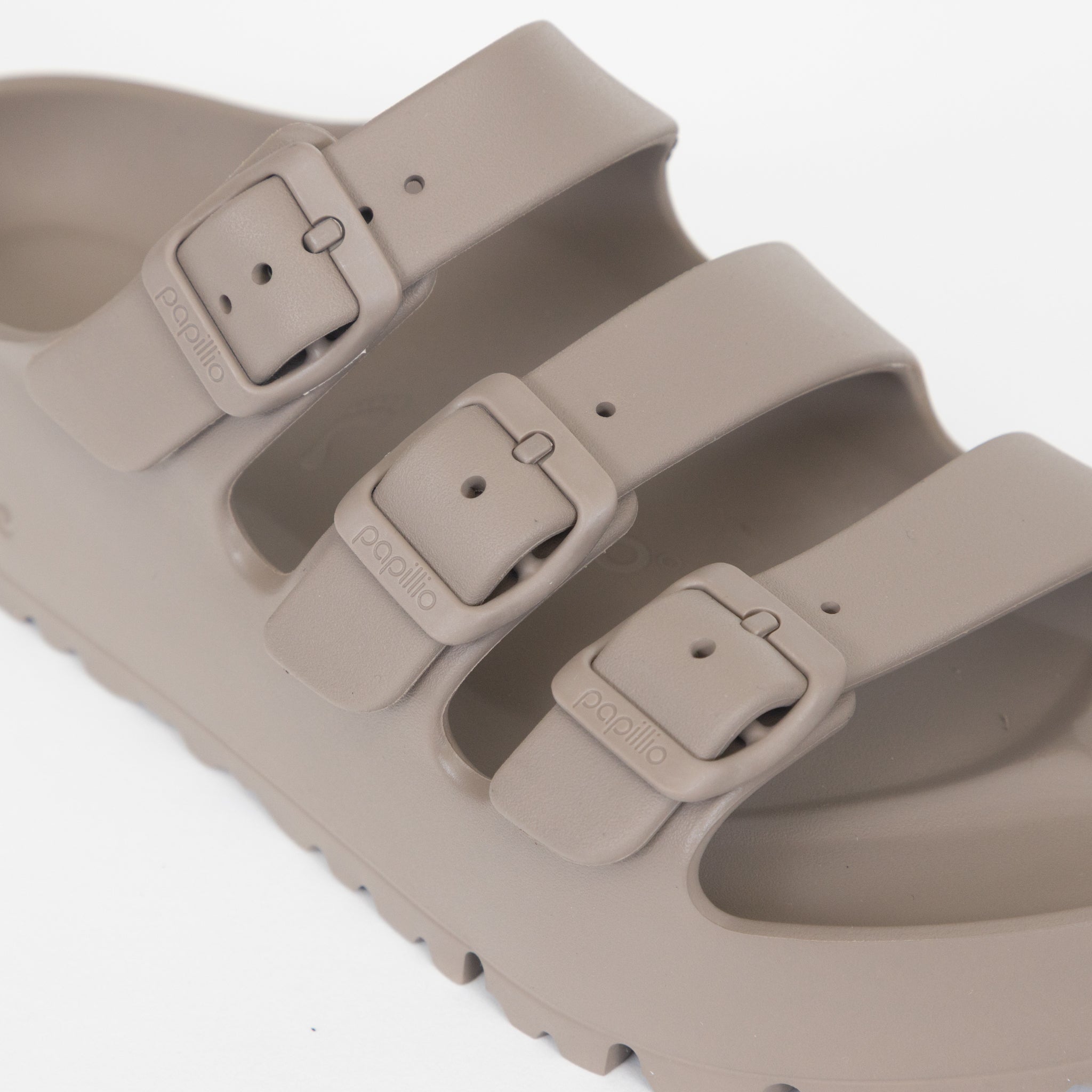 Womens BIRKENSTOCK Florida Triple Strap Flex Platform EVA Sandals in GREY TAUPE
