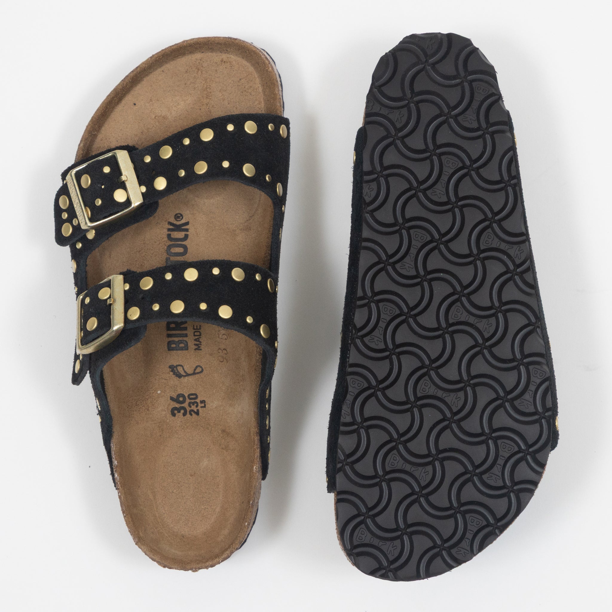 Womens BIRKENSTOCK Rivets Suede Leather Sandals in BLACK