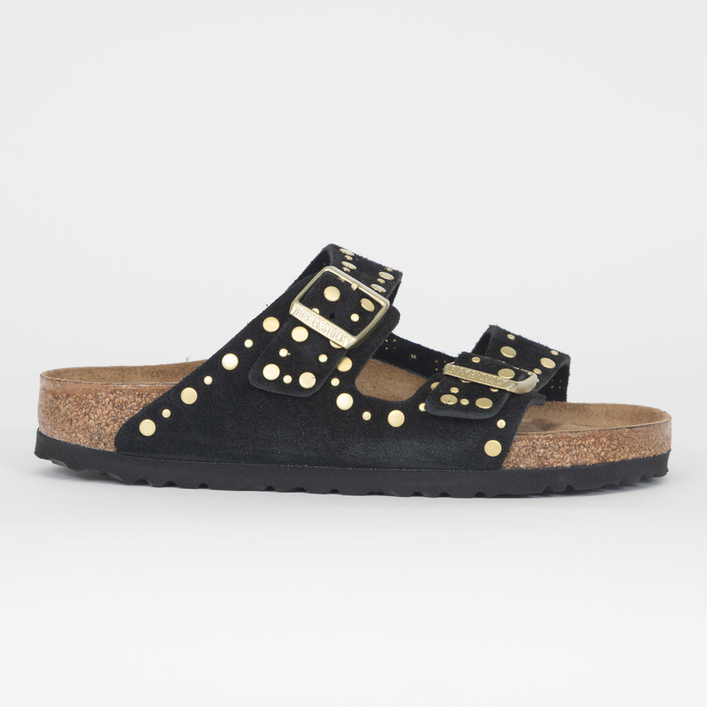 Womens BIRKENSTOCK Rivets Suede Leather Sandals in BLACK