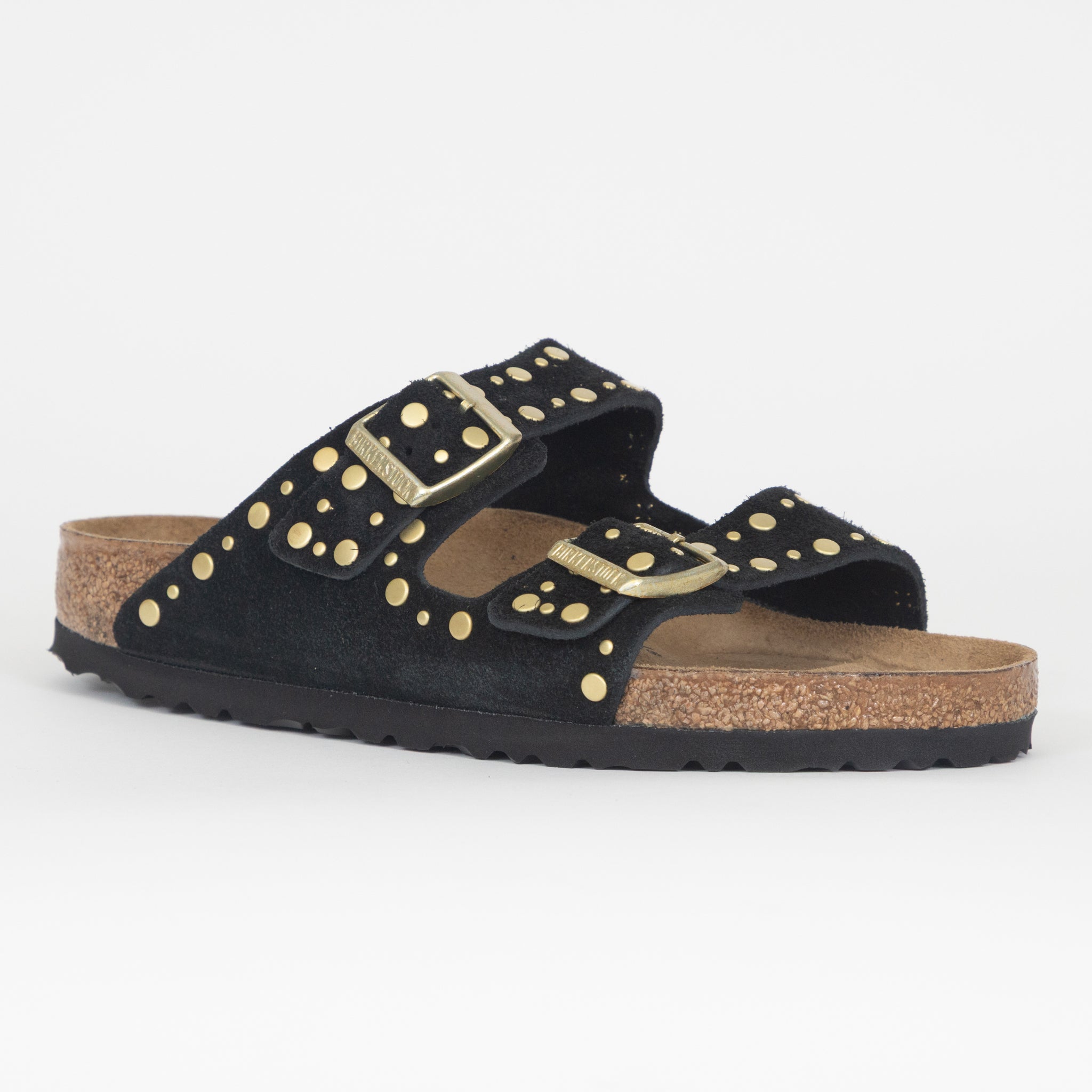 Womens BIRKENSTOCK Rivets Suede Leather Sandals in BLACK