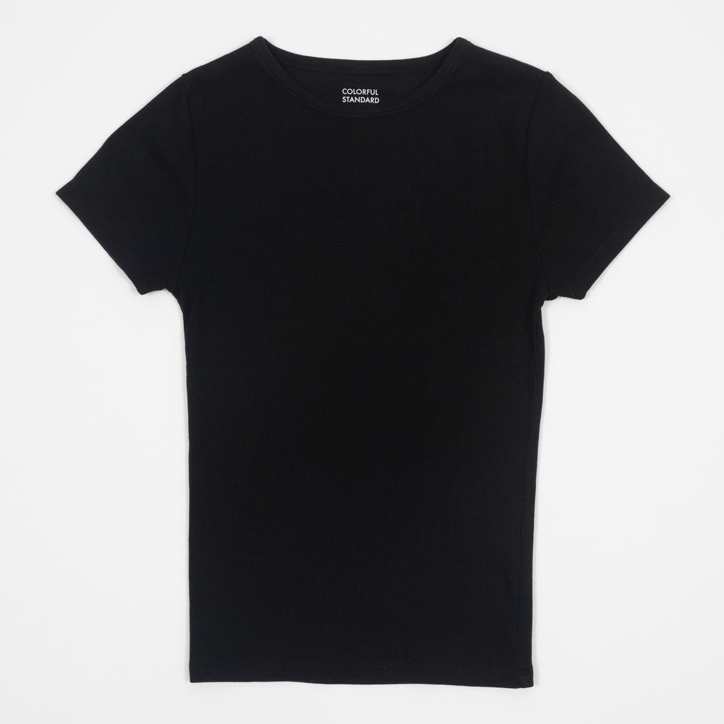 Womens COLORFUL STANDARD Ribbed T-Shirt in DEEP BLACK