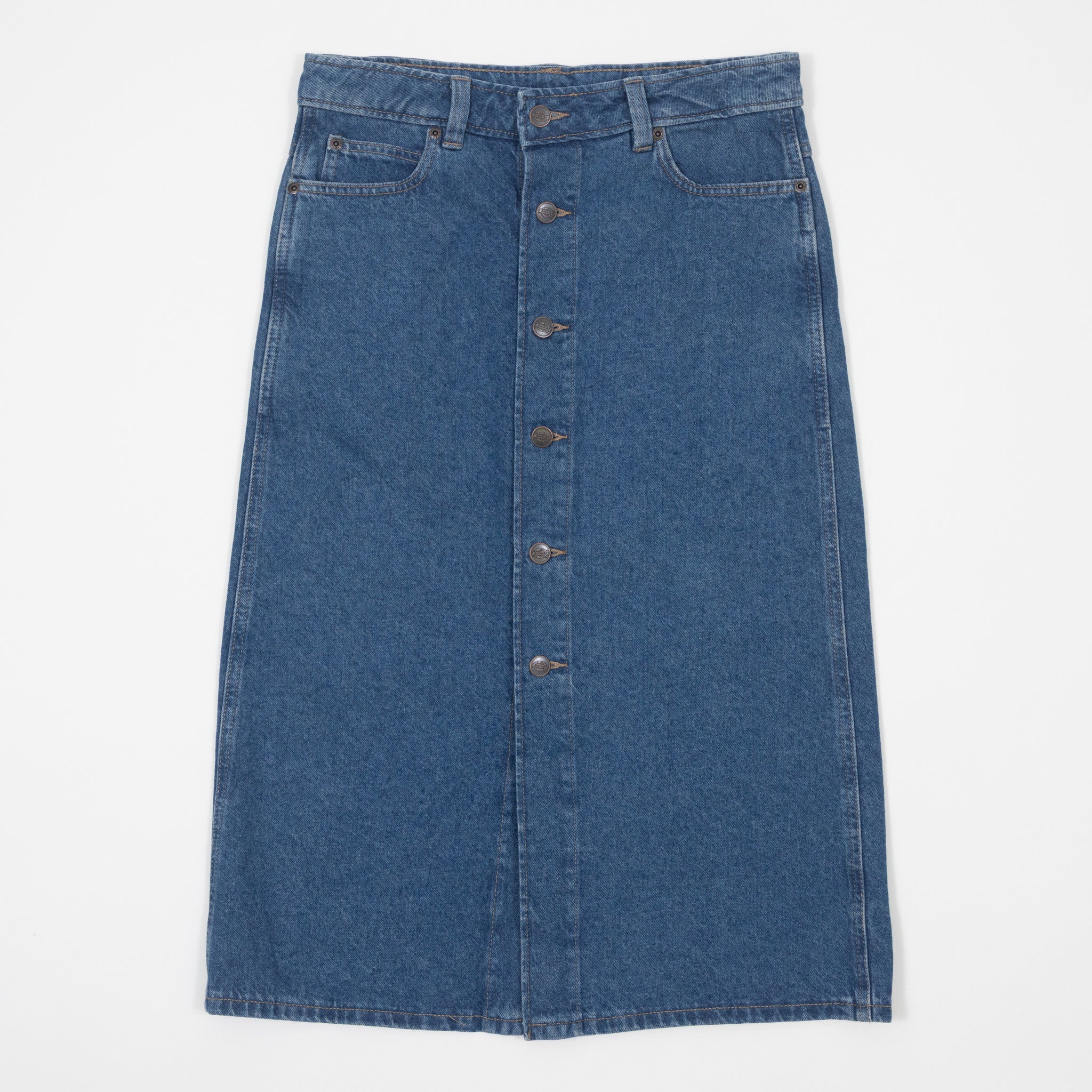 Womens DICKIES Midi Denim Skirt in CLASSIC BLUE