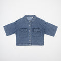 Womens NOISY MAY Enza Cropped Short Sleeve Shirt in BLUE DENIM