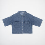 Womens NOISY MAY Enza Cropped Short Sleeve Shirt in BLUE DENIM