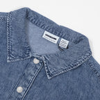 Womens NOISY MAY Enza Cropped Short Sleeve Shirt in BLUE DENIM
