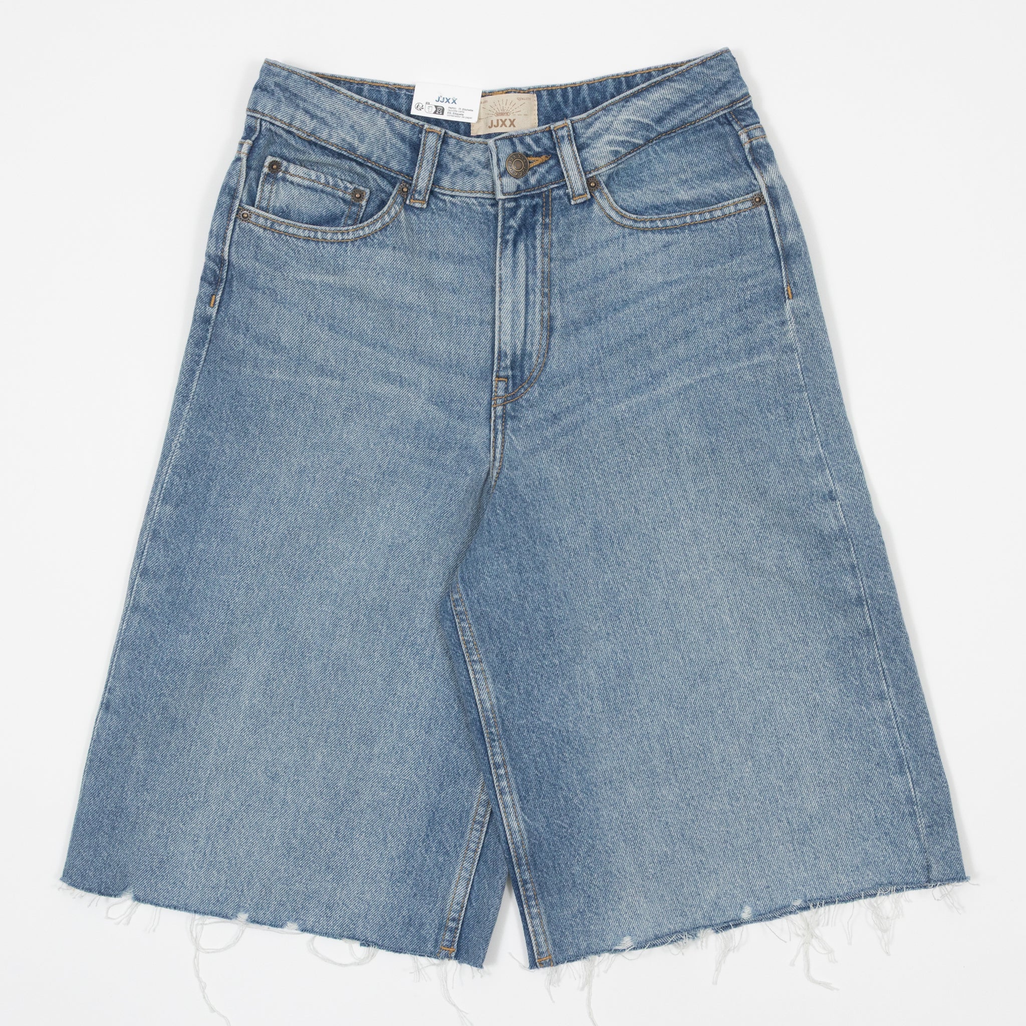 Womens JJXX Tokya Long High Waisted Shorts in BLUE DENIM