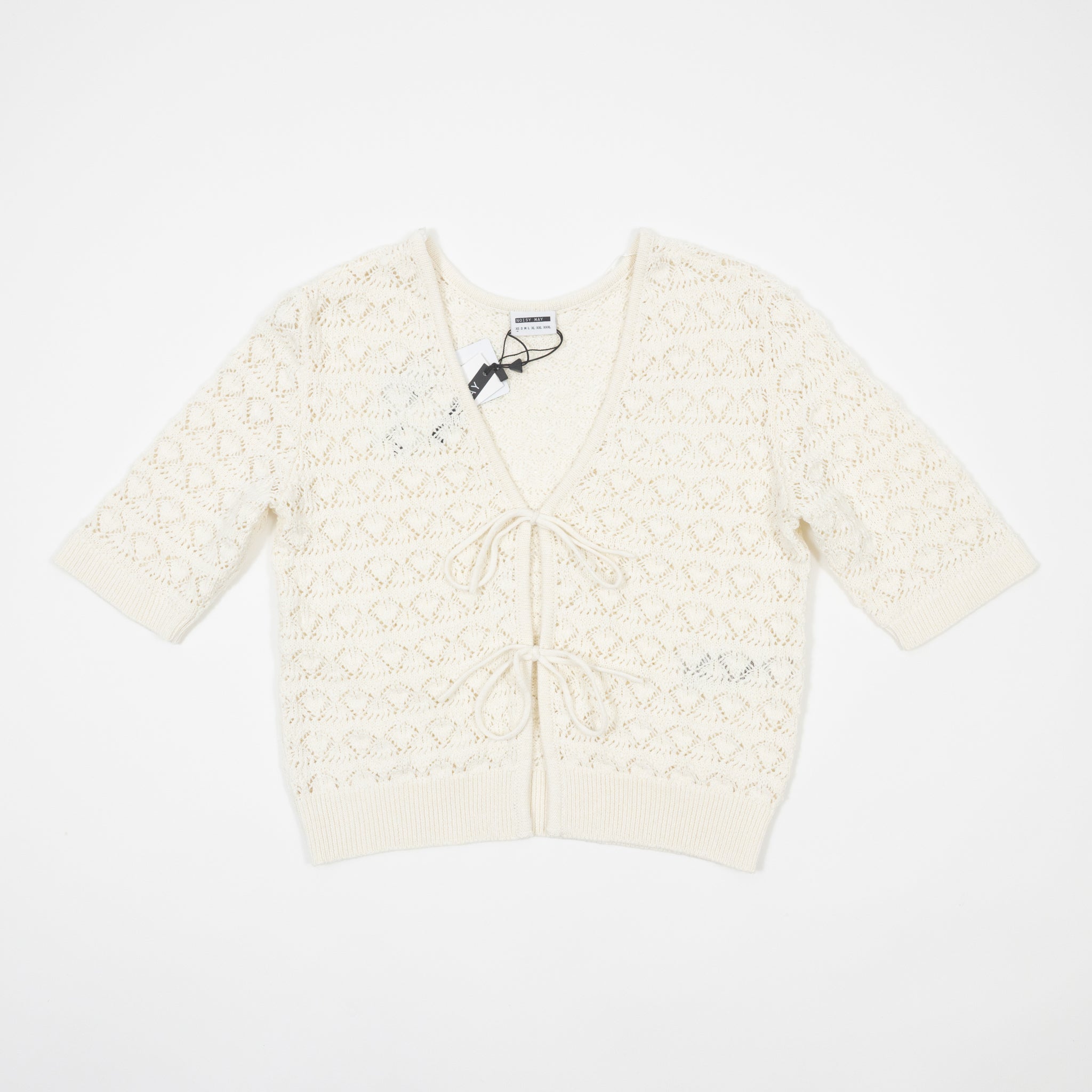 Womens Noisy May Laika Tie Knit Top in OFF WHITE