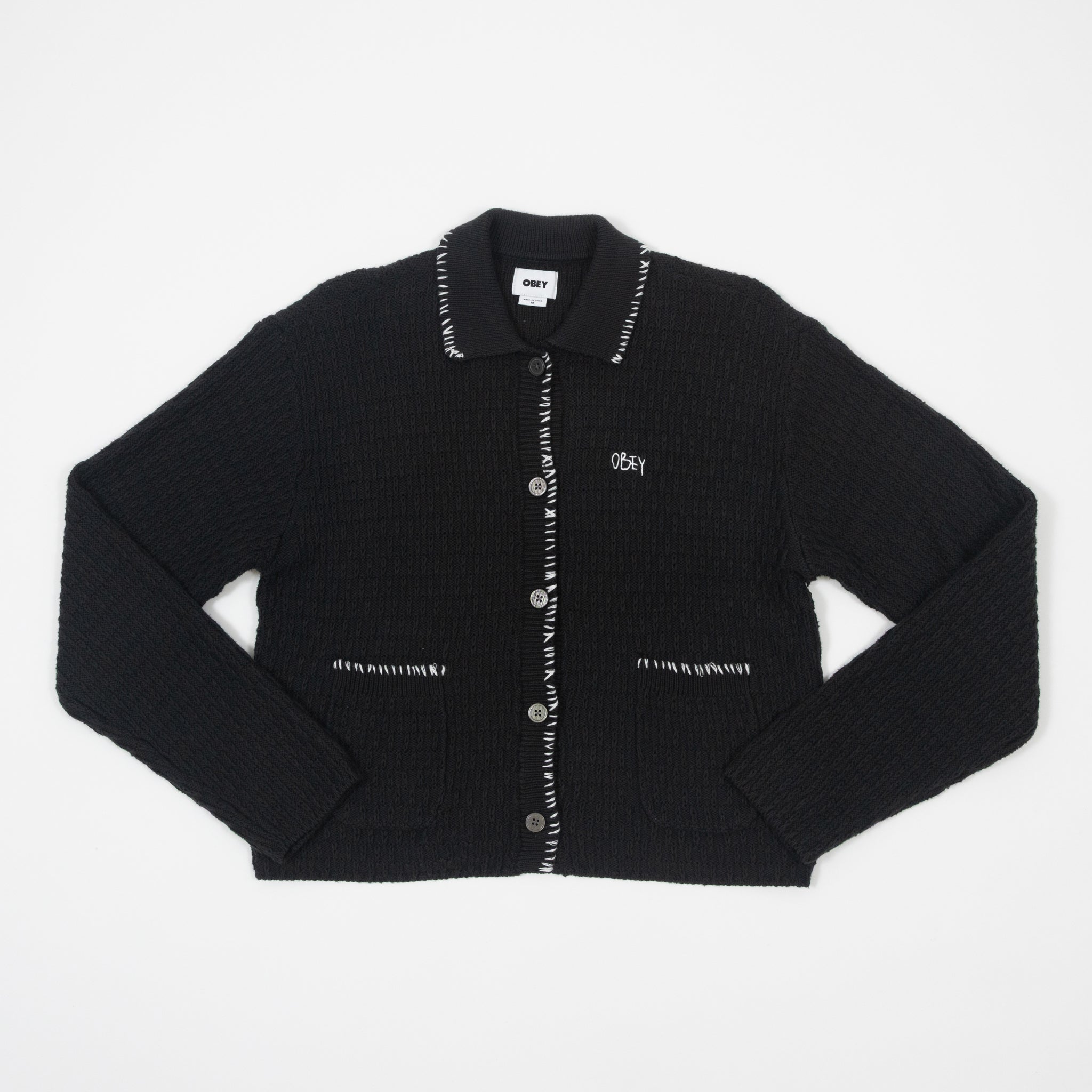 Womens OBEY Amelie Button Down Sweater in OFF BLACK