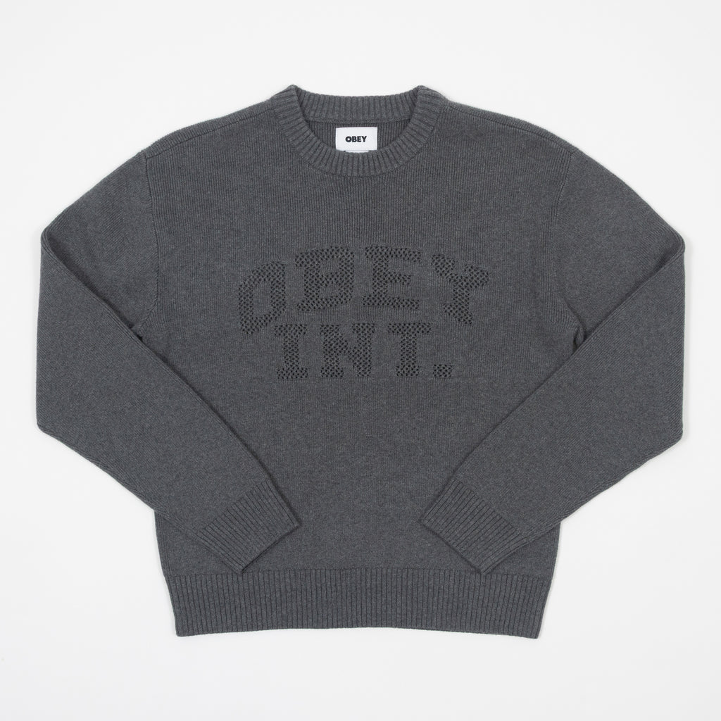 Womens OBEY League Crew Sweater in HEATHER GREY