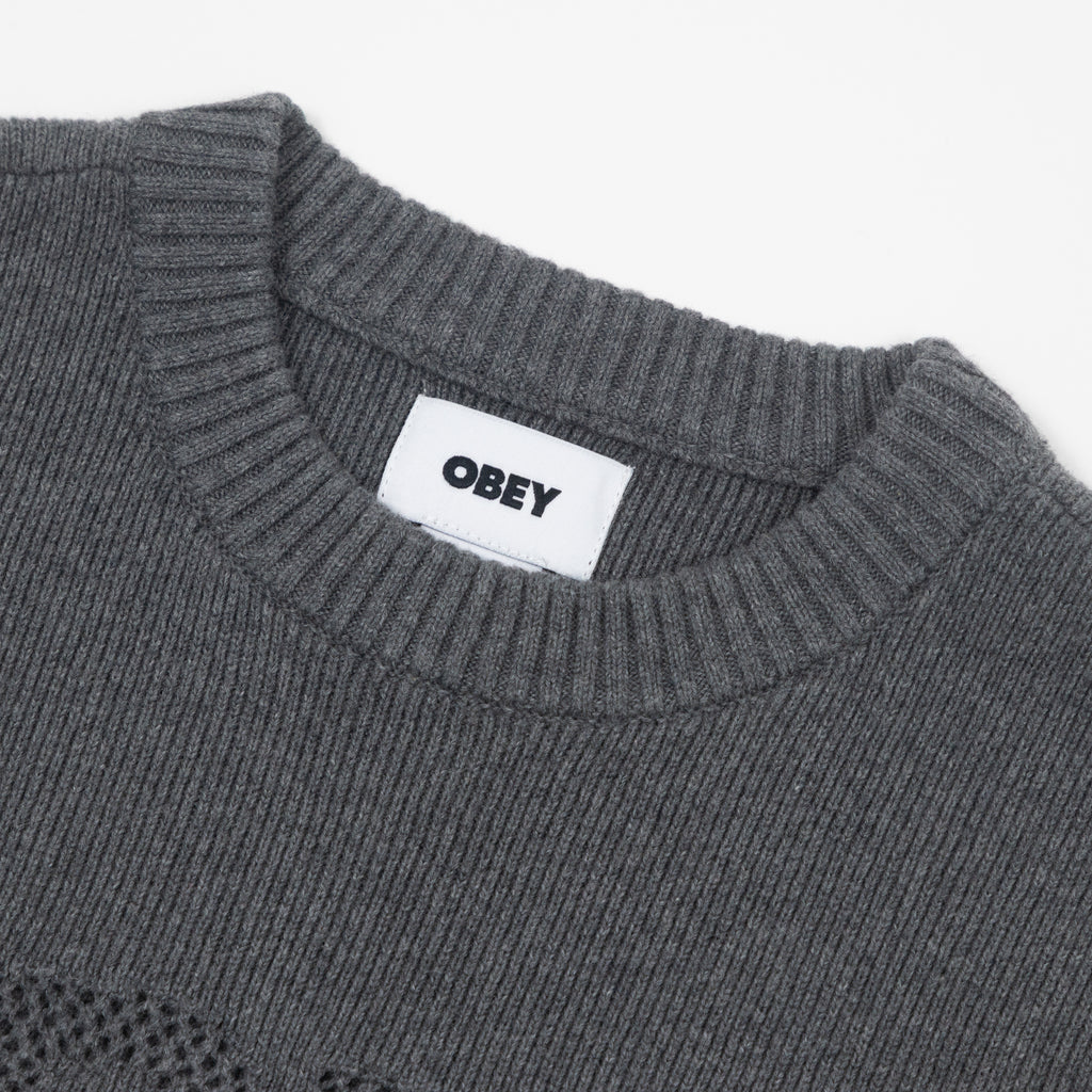 Womens OBEY League Crew Sweater in HEATHER GREY