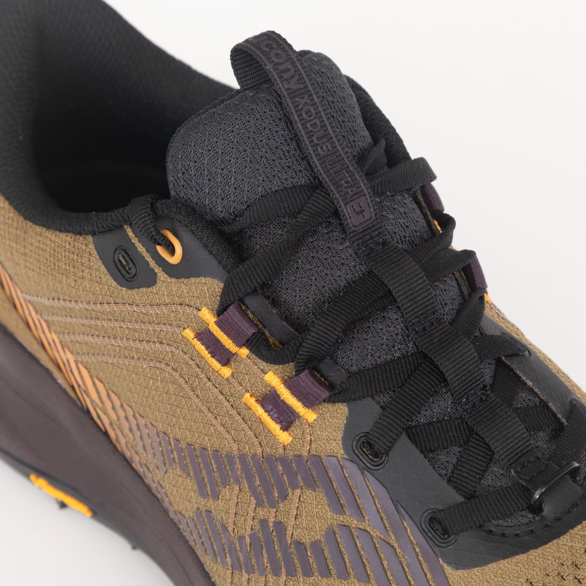 close-up of saucony trail trainers laces