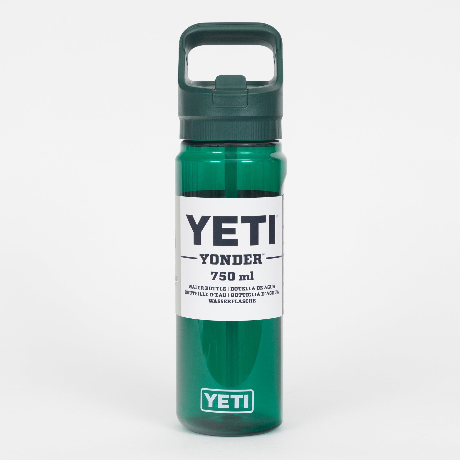 Green YETI plastic water bottle 