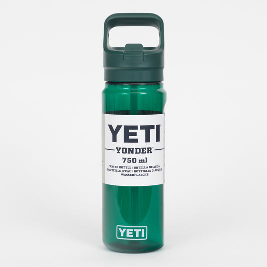 Green YETI plastic water bottle 