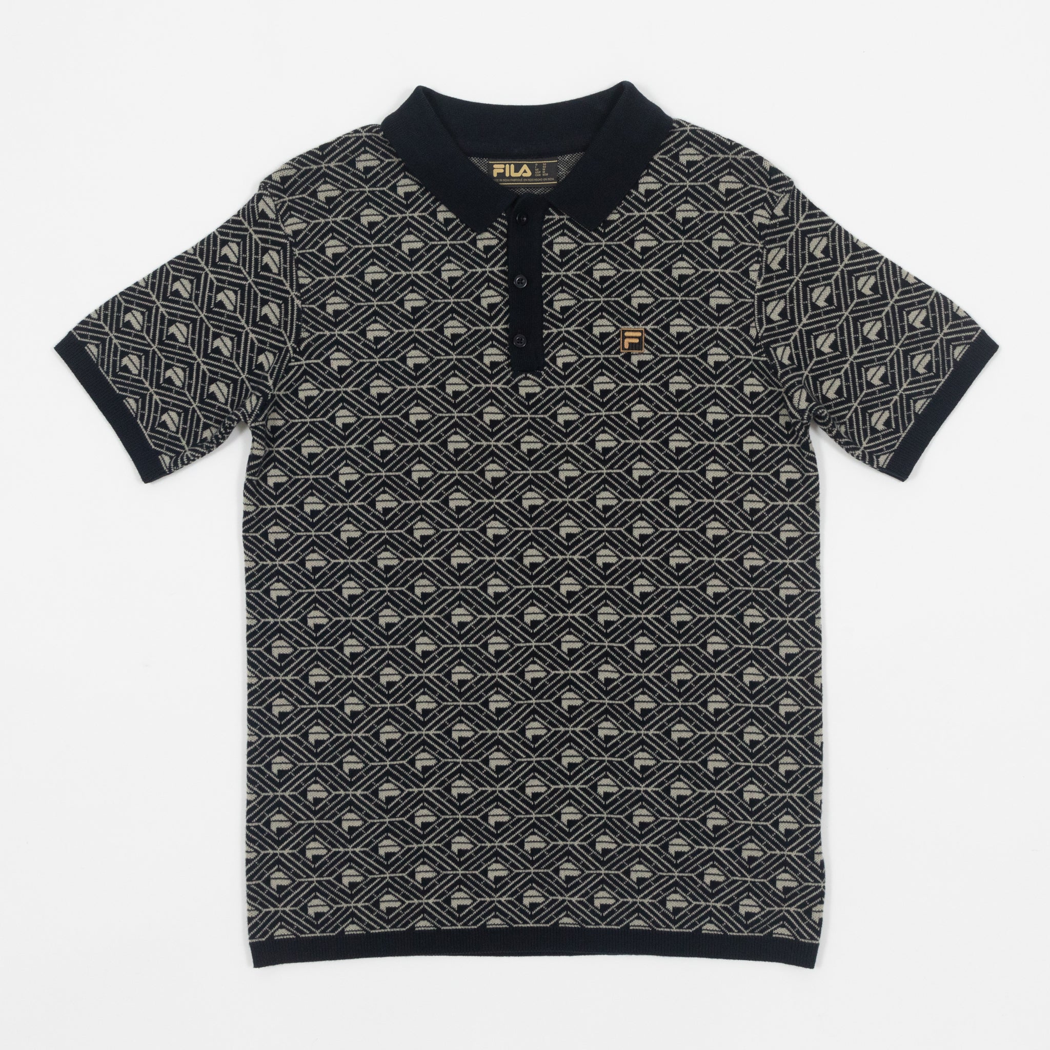 FILA Zano Geo Pattern Polo Shirt in BLACK