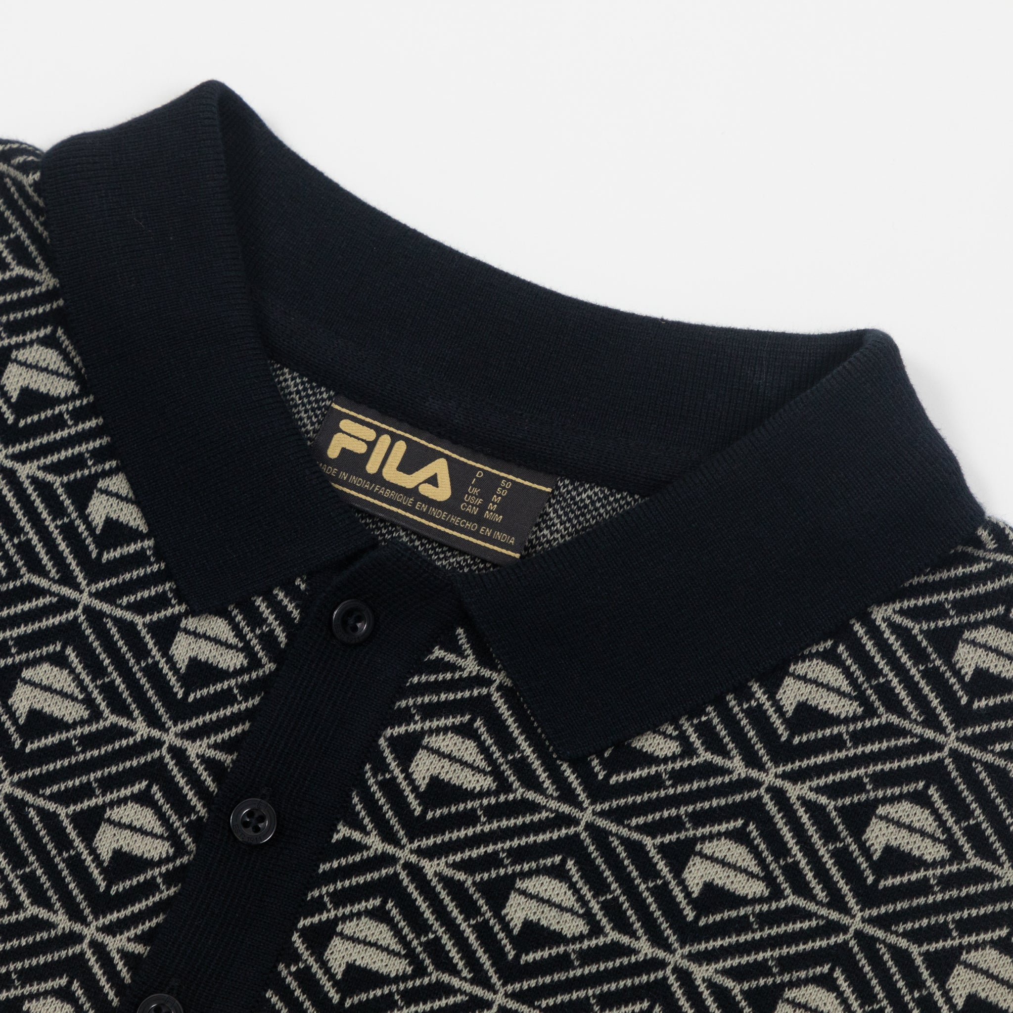 FILA Zano Geo Pattern Polo Shirt in BLACK