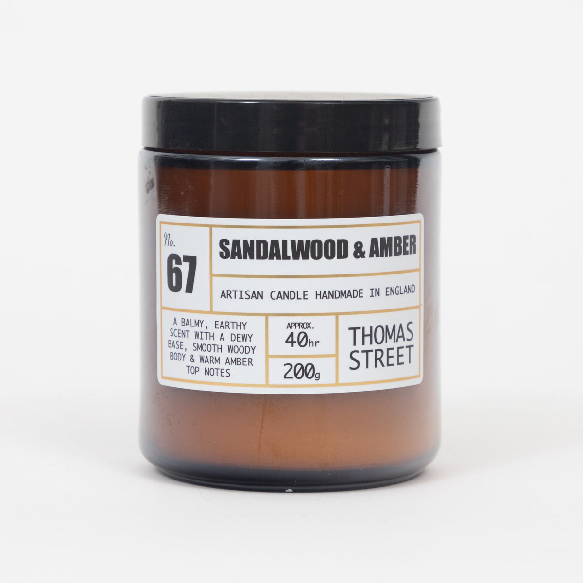 THOMAS STREET CANDLES #67 Sandalwood & Amber Scented Candle (200g)