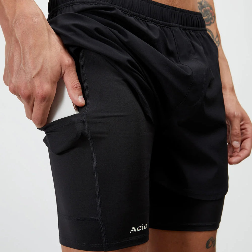 ACID RUNNING 2-in-1 Shorts in Black