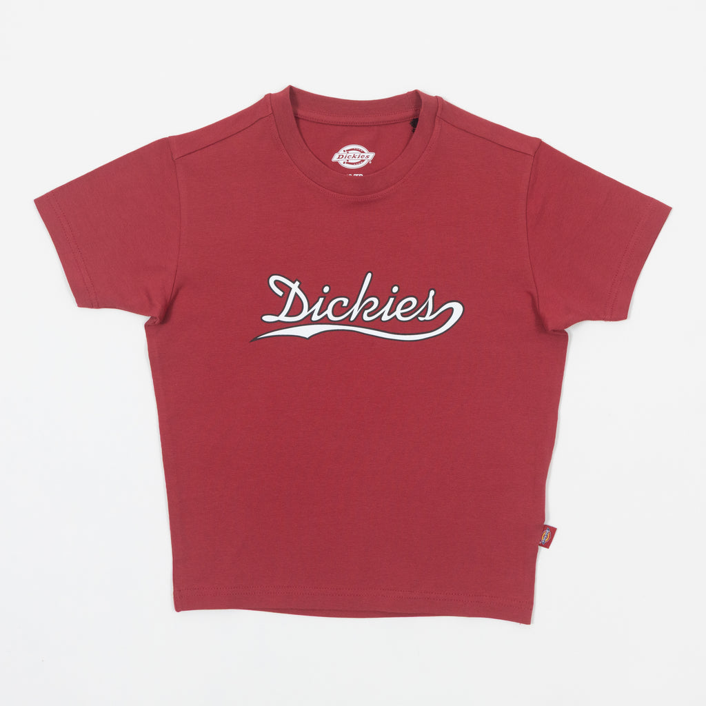 Red t-shirt with 'Dickies' logo on a white background