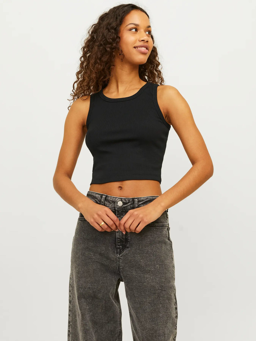 Womens JJXX Fallon Ribbed Vest Top in BLACK