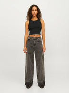 Womens JJXX Fallon Ribbed Vest Top in BLACK