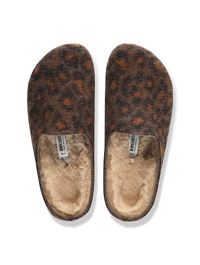 Womens BIRKENSTOCK Amsterdam Felt Slippers in Leopard Print