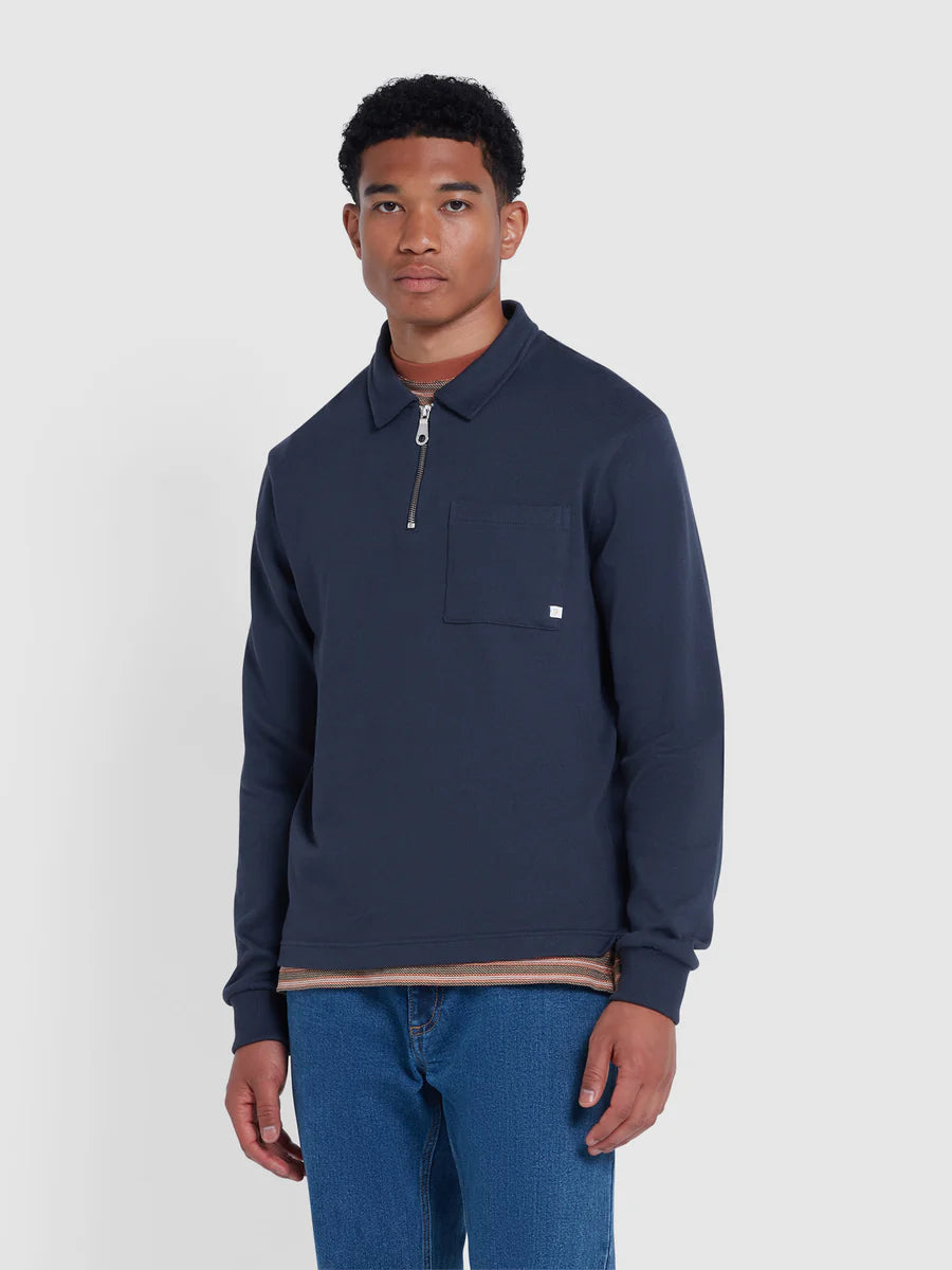 FARAH Creston Rugby Quarter Zip in NAVY