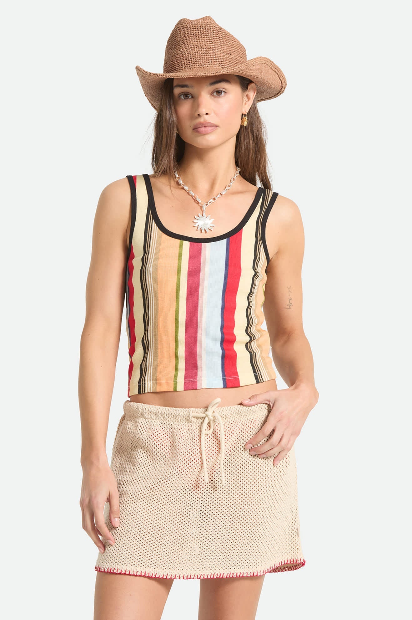 Womens BRIXTON Ringer Tank in Peach Multi Stripe