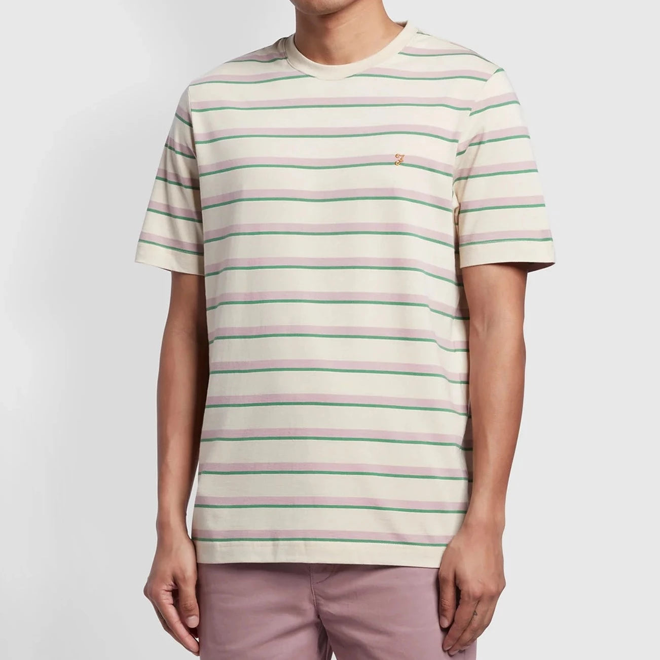 FARAH Coxsone Regular Fit Multi Stripe Short Sleeve T-Shirt in CREAM