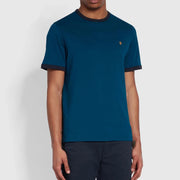 FARAH Groves Ringer Organic Cotton T-Shirt in SAILOR BLUE