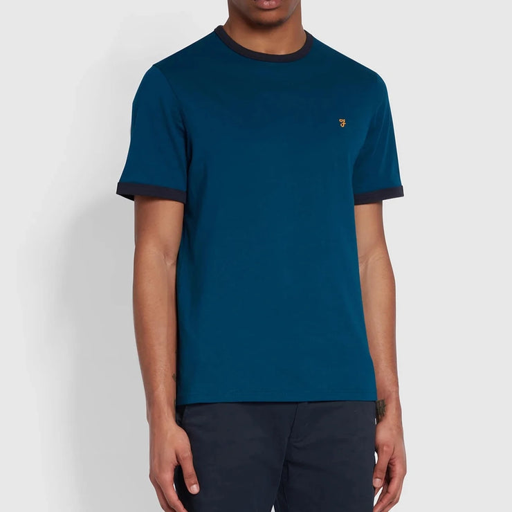 FARAH Groves Ringer Organic Cotton T-Shirt in SAILOR BLUE