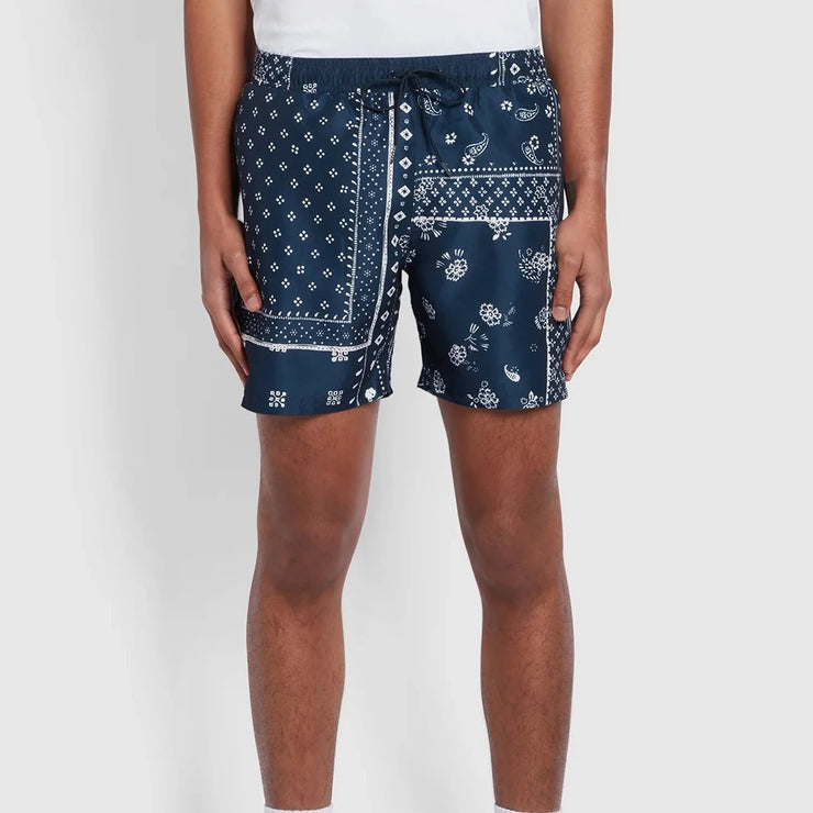 FARAH Colbert Bandana Print Swim Shorts in TRUE NAVY