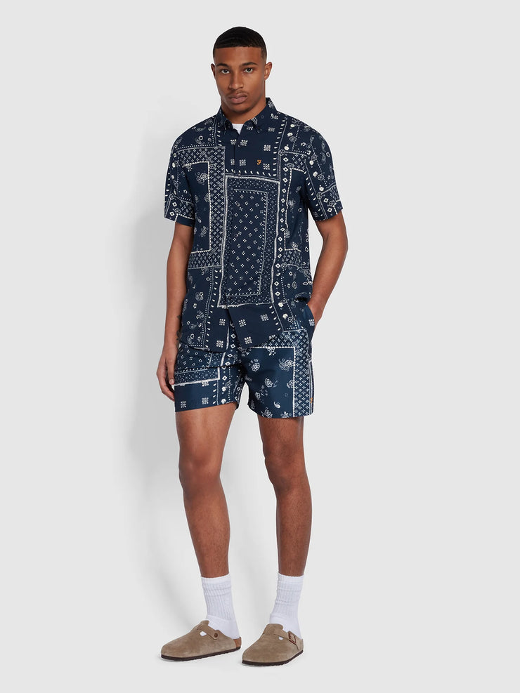 FARAH Colbert Bandana Print Swim Shorts in TRUE NAVY