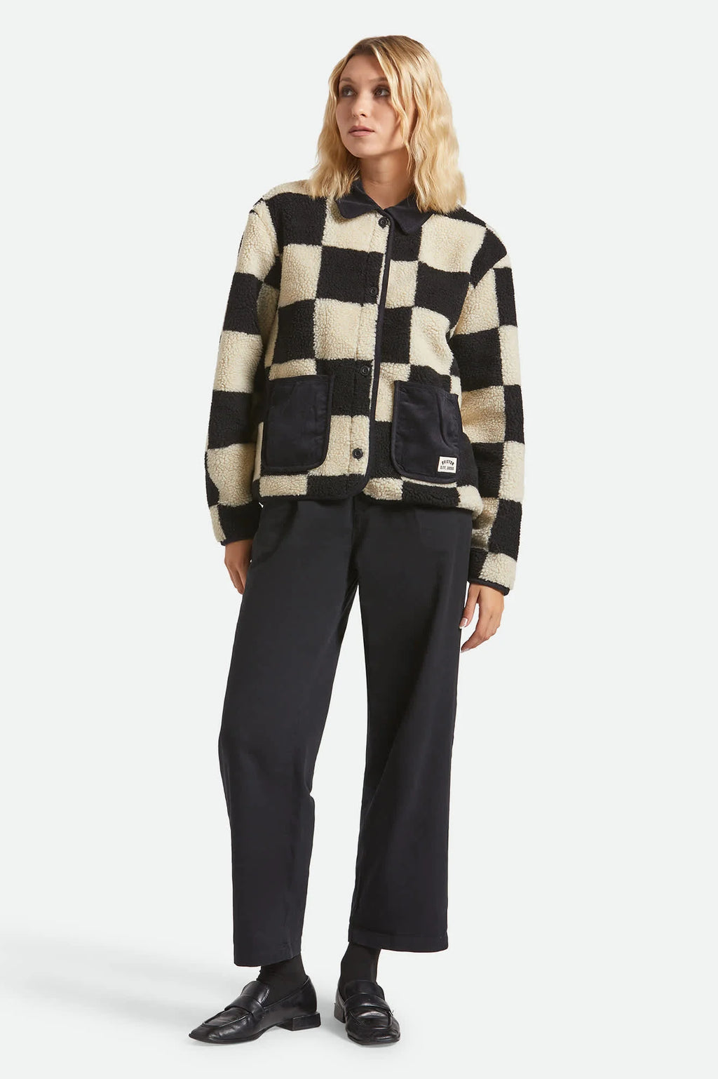Womens BRIXTON Delilah Sherpa Jacket in BLACK & WHITE