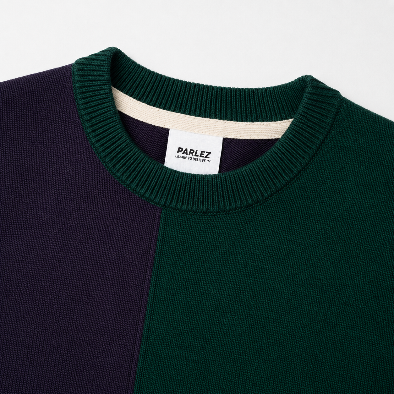 PARLEZ Area Crew Knit Sweatshirt in Deep Green & Navy