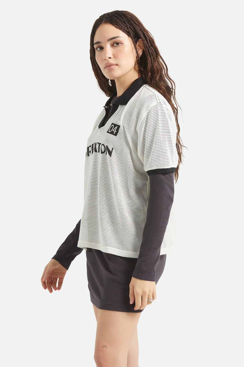 Women's BRIXTON Varsity T-Shirt in OFF WHITE / BLACK