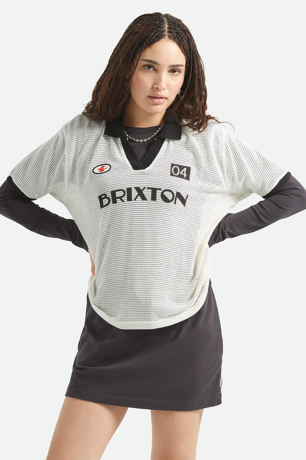 Women's BRIXTON Varsity T-Shirt in OFF WHITE / BLACK