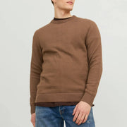 JACK & JONES Crew Neck Knitted Pullover in OTTER BROWN