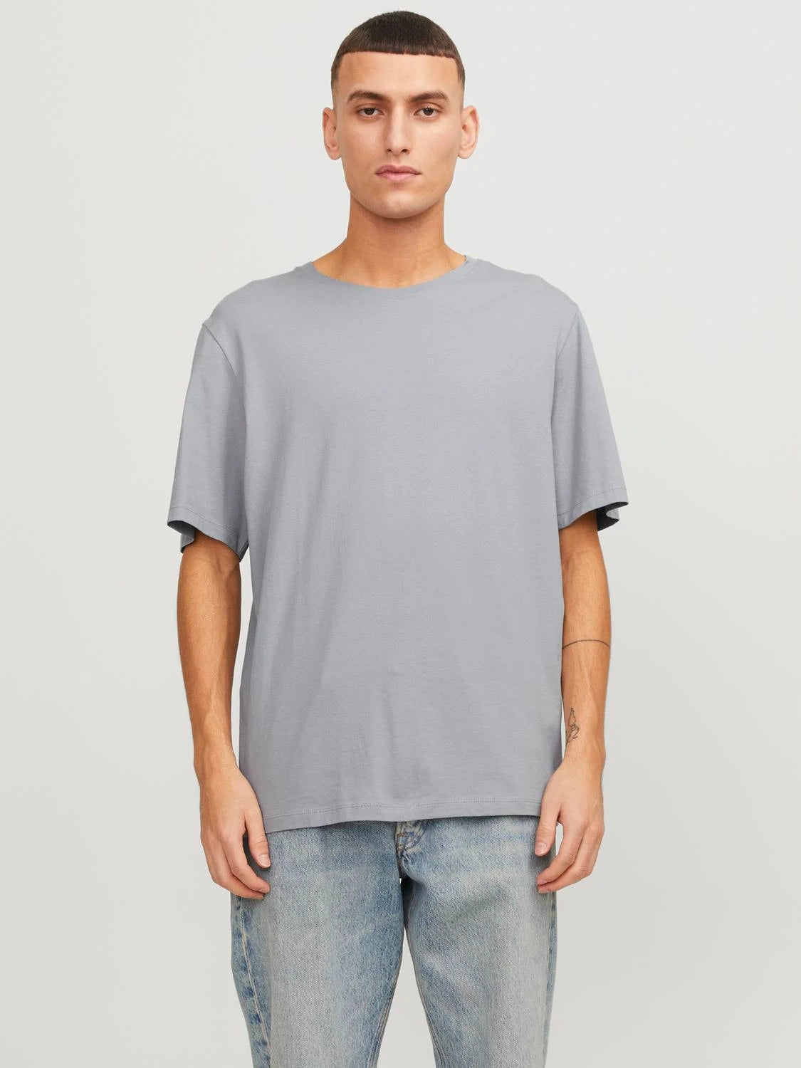 JACK & JONES Organic Cotton Basic Slim T-Shirt in  LIGHT GREY