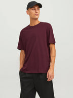 JACK & JONES Organic Cotton Basic Slim T-Shirt in BURGUNDY