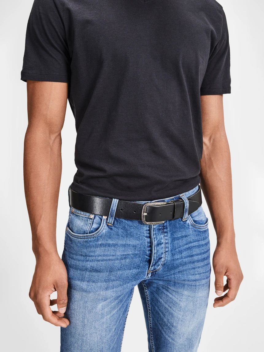 JACK & JONES Paul Leather Belt in BLACK