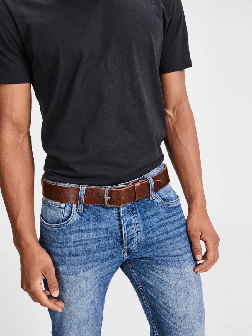 JACK & JONES Paul Leather Belt in DARK BROWN