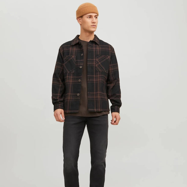 JACK & JONES Padded Check Overshirt Jacket in BROWN & BLACK