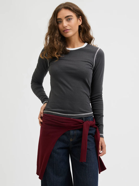 Womens JJXX Barbara Contrast Long Sleeve T-Shirt in BLACK