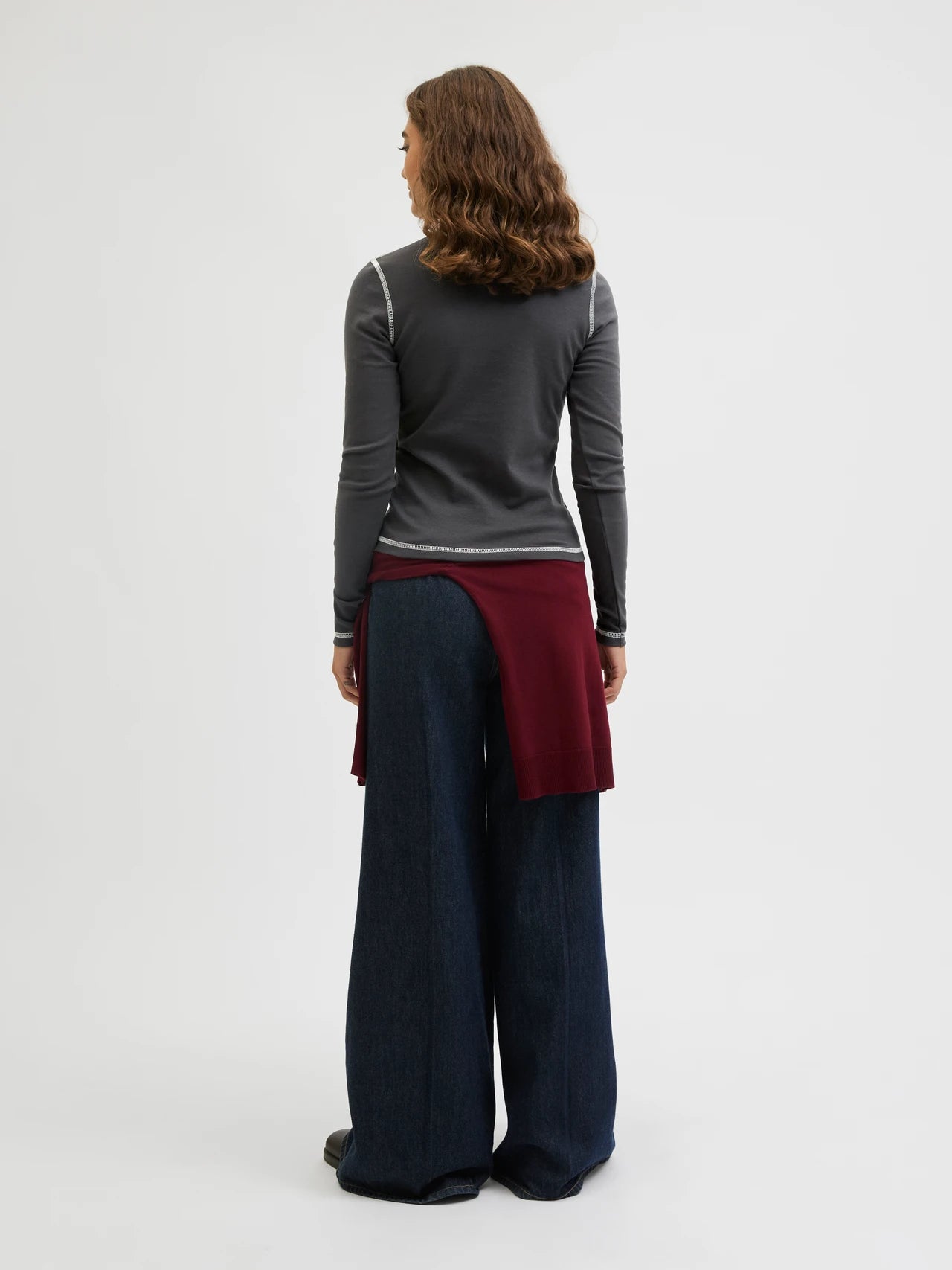 Womens JJXX Barbara Contrast Long Sleeve T-Shirt in BLACK